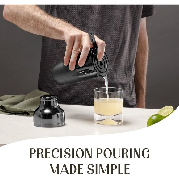 Cocktail Shaker Set with Dark Bamboo Stand - Professional 10-Piece Bartender Kit - Picture 7 of 8